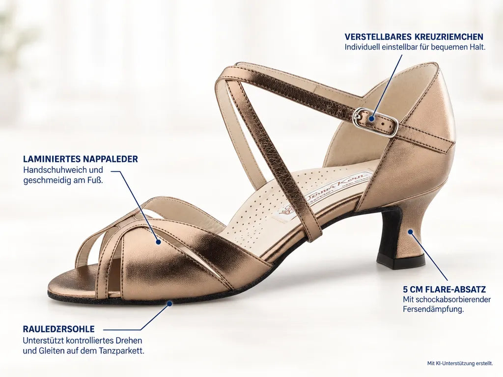 Werner Kern Damen Tanzschuhe Billy – Produktinfografik, mit KI-Unterstützung erstellt.