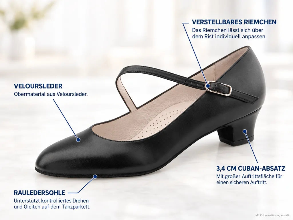 Werner Kern Damen Tanzschuhe Cindy – Produktinfografik, mit KI-Unterstützung erstellt.