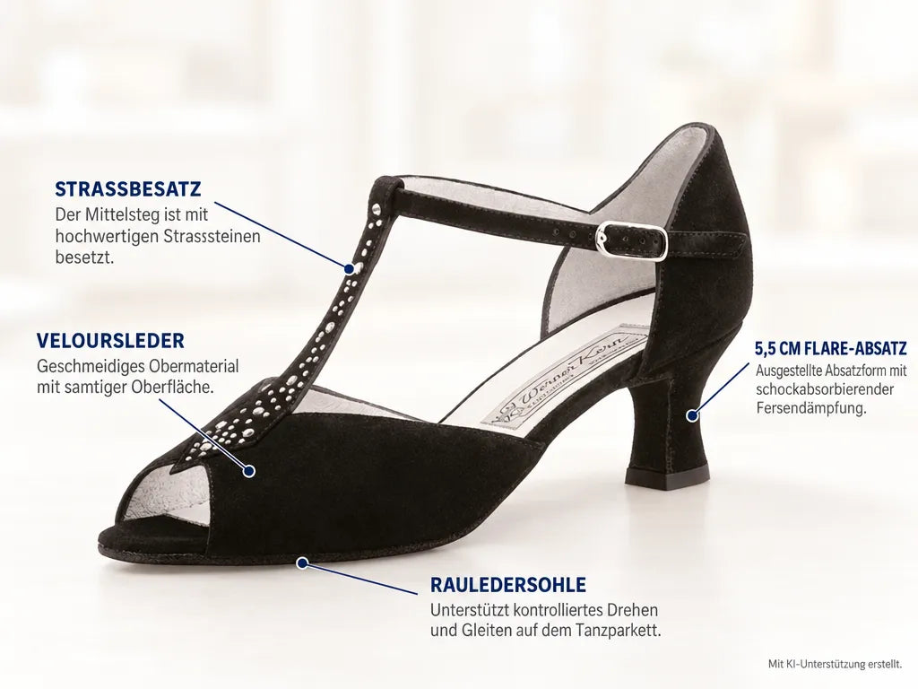Werner Kern Damen Tanzschuhe Claudia 5,5 – Produktinfografik, mit KI-Unterstützung erstellt.