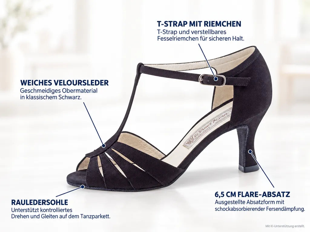 Werner Kern Damen Tanzschuhe Dalia – Produktinfografik, mit KI-Unterstützung erstellt.