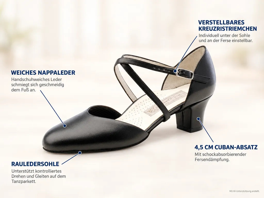 Werner Kern Damen Tanzschuhe Debby – Produktinfografik, mit KI-Unterstützung erstellt.