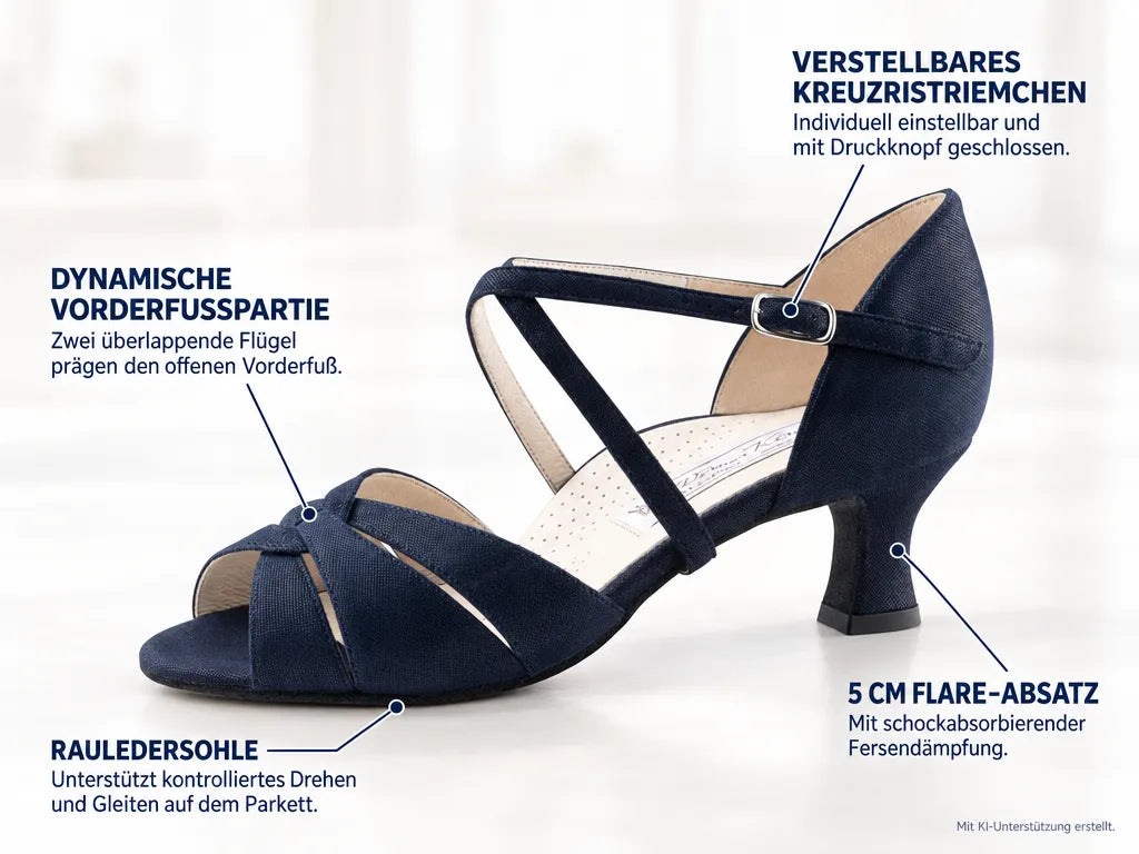 Werner Kern Damen Tanzschuhe Ebony – Produktinfografik, mit KI-Unterstützung erstellt.