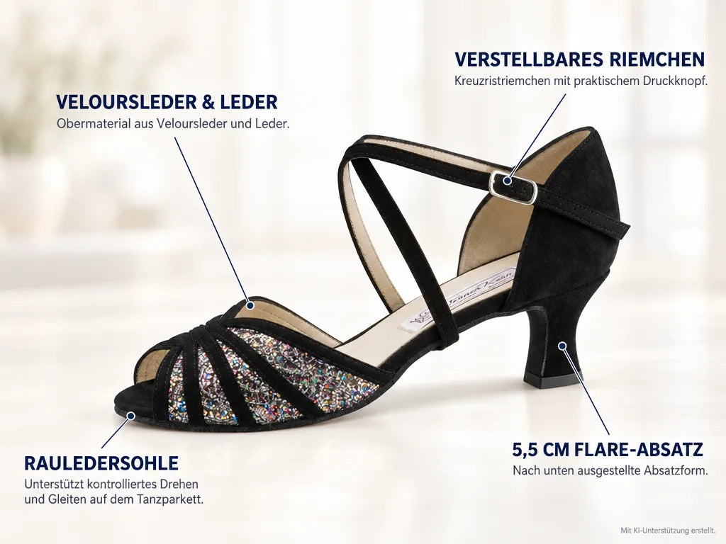 Werner Kern Damen Tanzschuhe Ellie – Produktinfografik, mit KI-Unterstützung erstellt.
