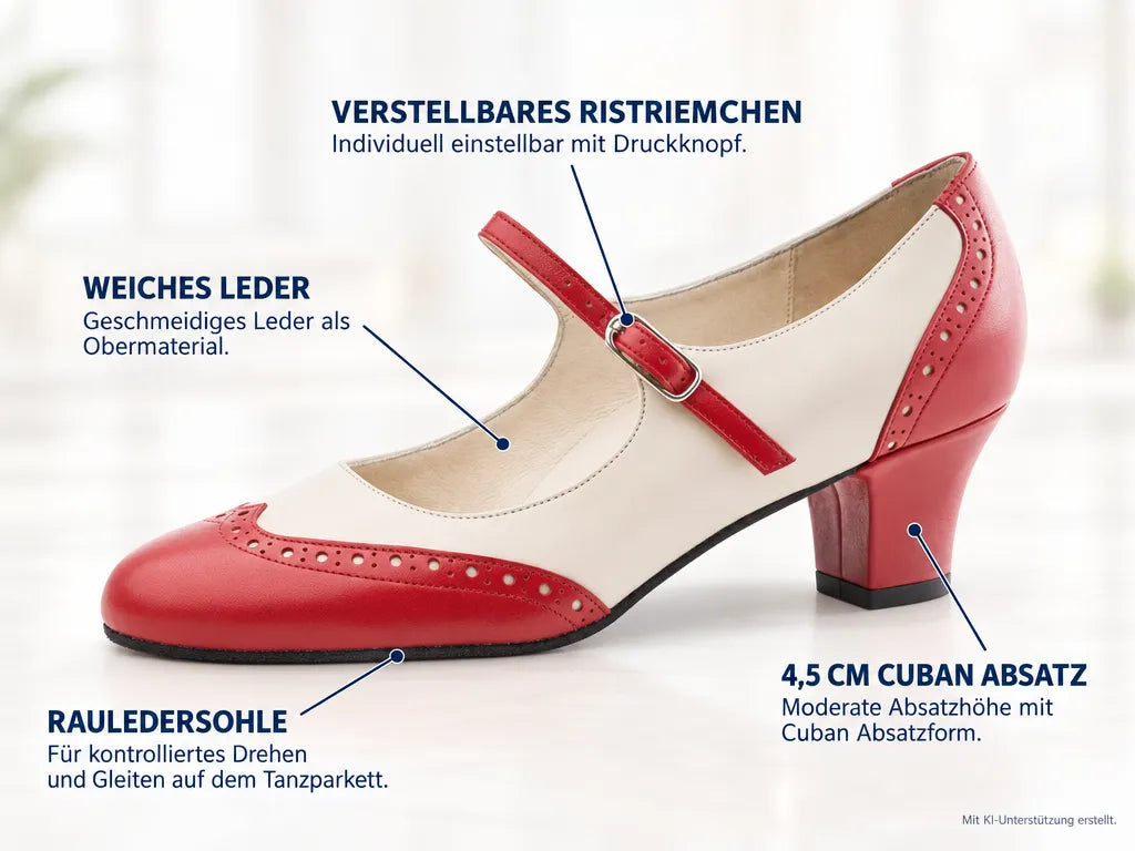 Werner Kern Damen Tanzschuhe Emma 4,5 – Produktinfografik, mit KI-Unterstützung erstellt.