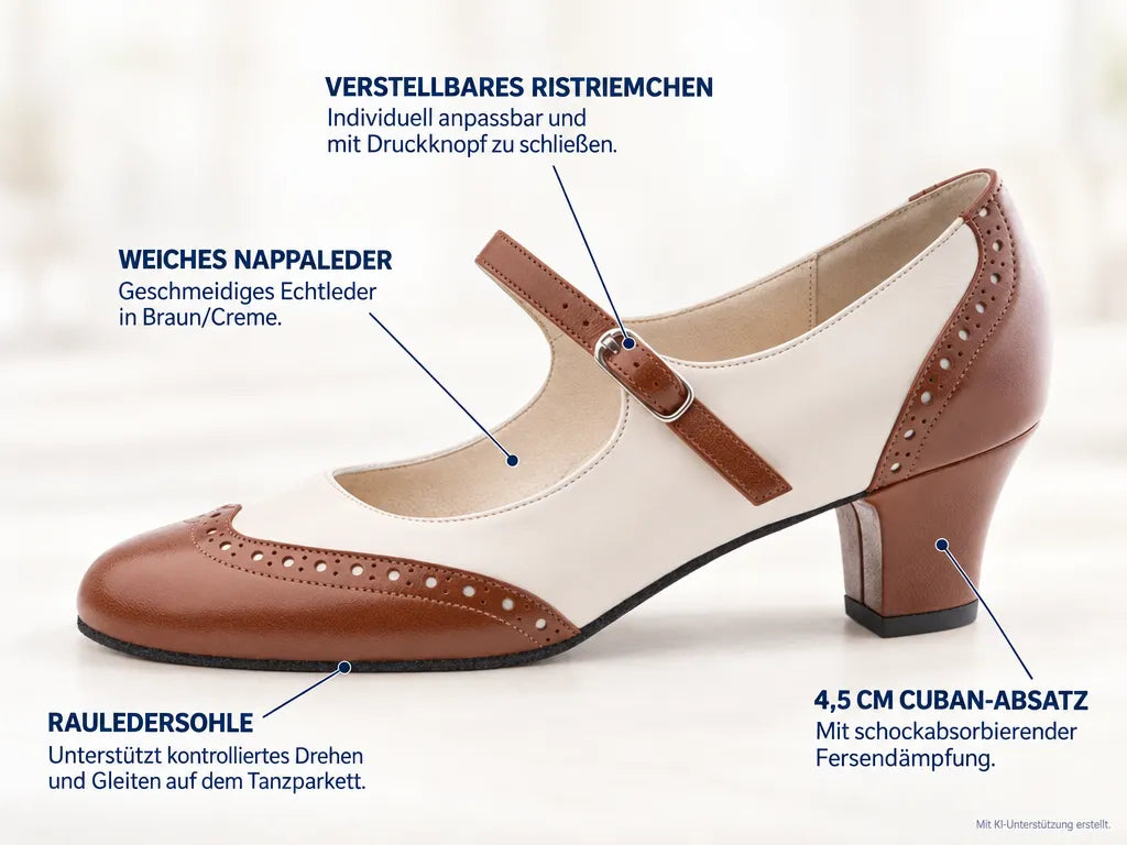 Werner Kern Damen Tanzschuhe Emma 4,5 – Produktinfografik, mit KI-Unterstützung erstellt.