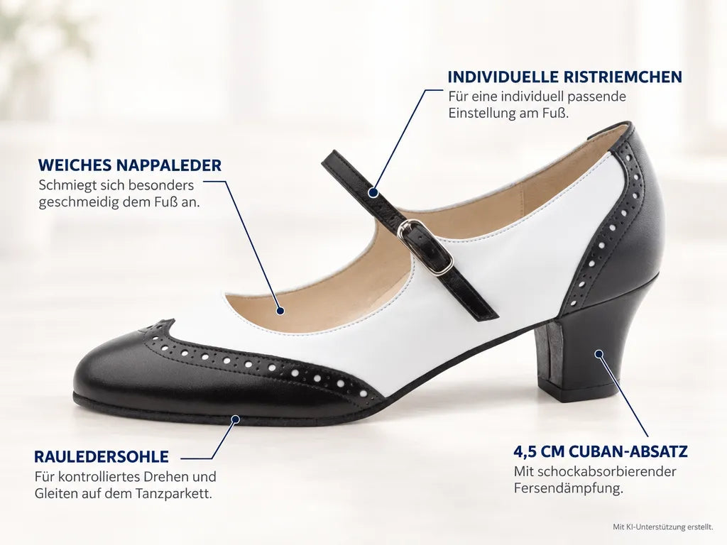 Werner Kern Damen Tanzschuhe Emma 4,5 – Produktinfografik, mit KI-Unterstützung erstellt.