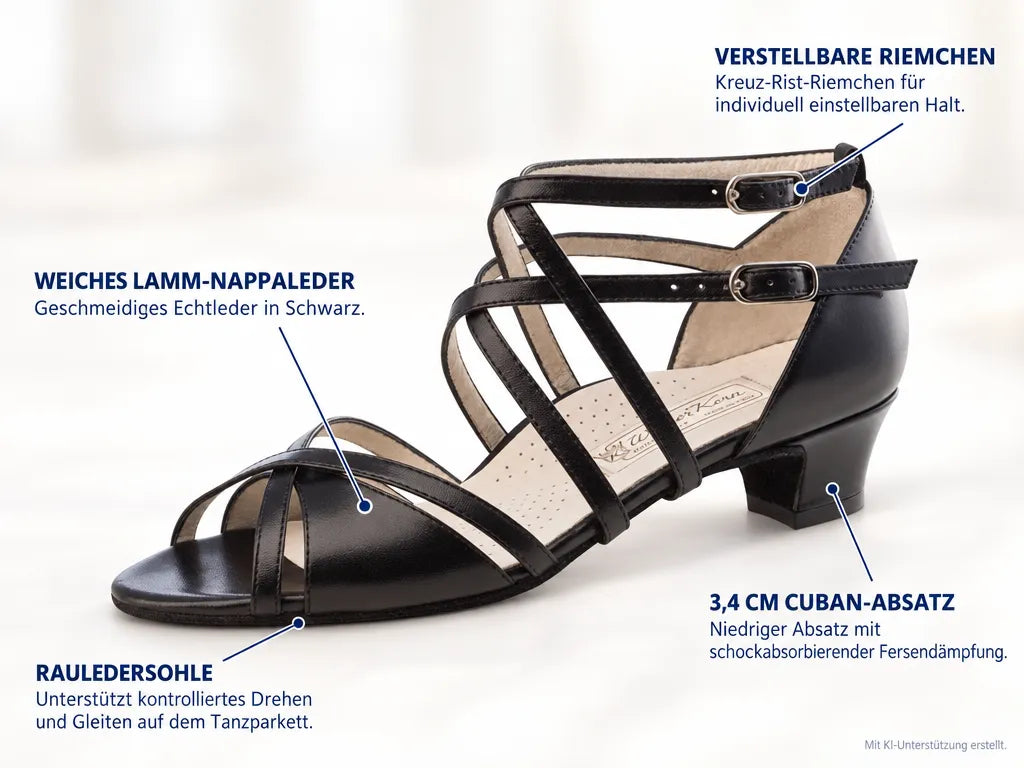 Werner Kern Damen Tanzschuhe Eva 3,4 – Produktinfografik, mit KI-Unterstützung erstellt.