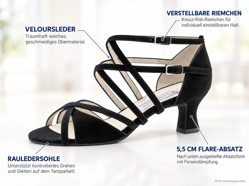 Werner Kern Damen Tanzschuhe Eva 5,5 – Produktinfografik, mit KI-Unterstützung erstellt.