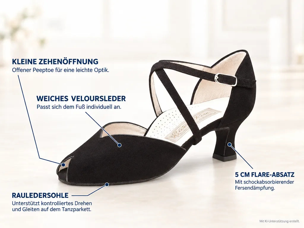 Werner Kern Damen Tanzschuhe Fatima 5 – Produktinfografik, mit KI-Unterstützung erstellt.