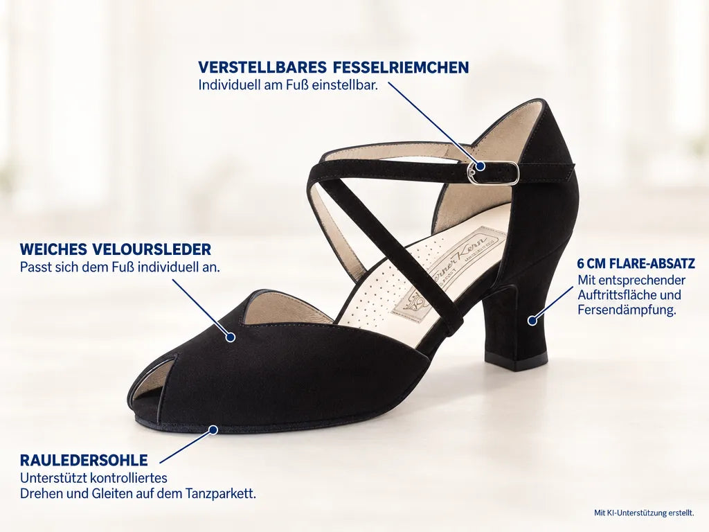 Werner Kern Damen Tanzschuhe Fatima 6 – Produktinfografik, mit KI-Unterstützung erstellt.