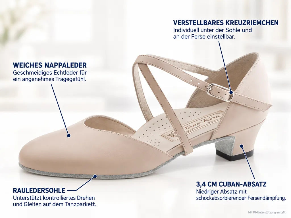 Werner Kern Damen Tanzschuhe Felice 3,4 – Produktinfografik, mit KI-Unterstützung erstellt.
