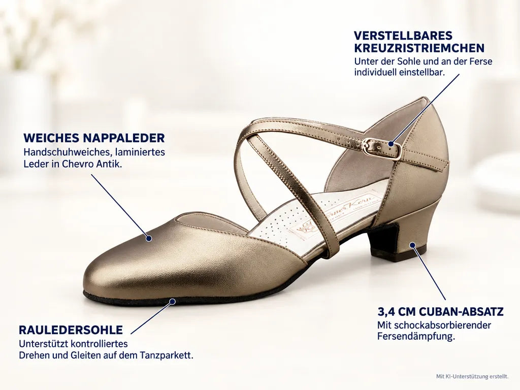 Werner Kern Damen Tanzschuhe Felice 3,4 – Produktinfografik, mit KI-Unterstützung erstellt.