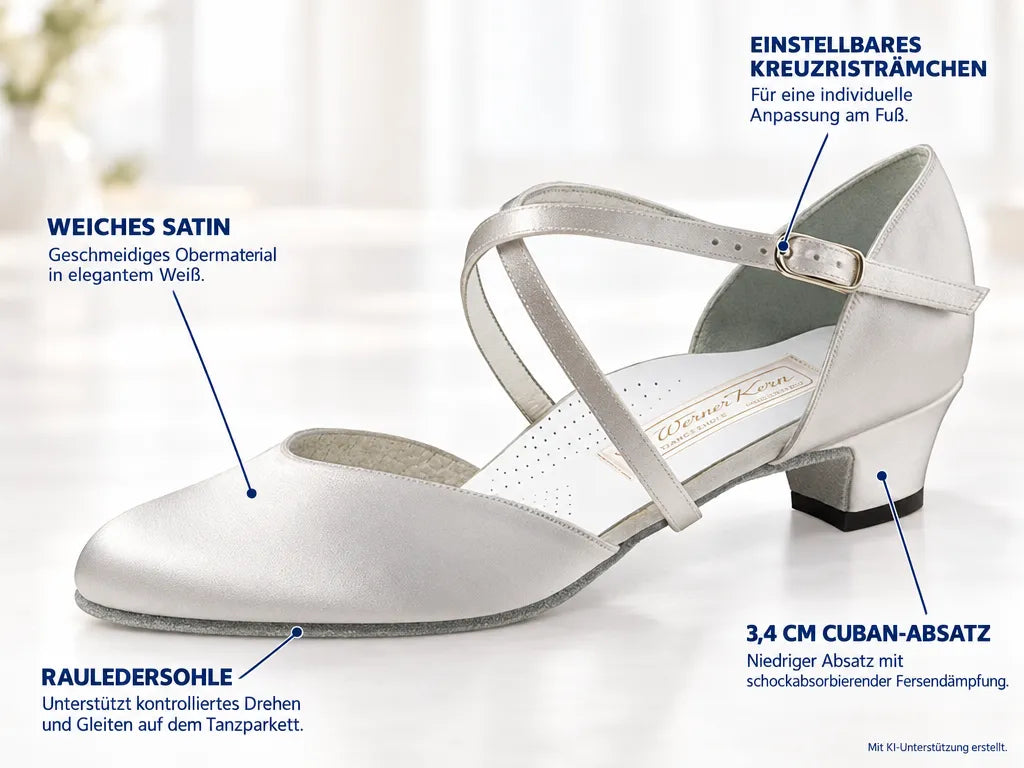 Werner Kern Damen Tanzschuhe Felice 3,4 – Produktinfografik, mit KI-Unterstützung erstellt.