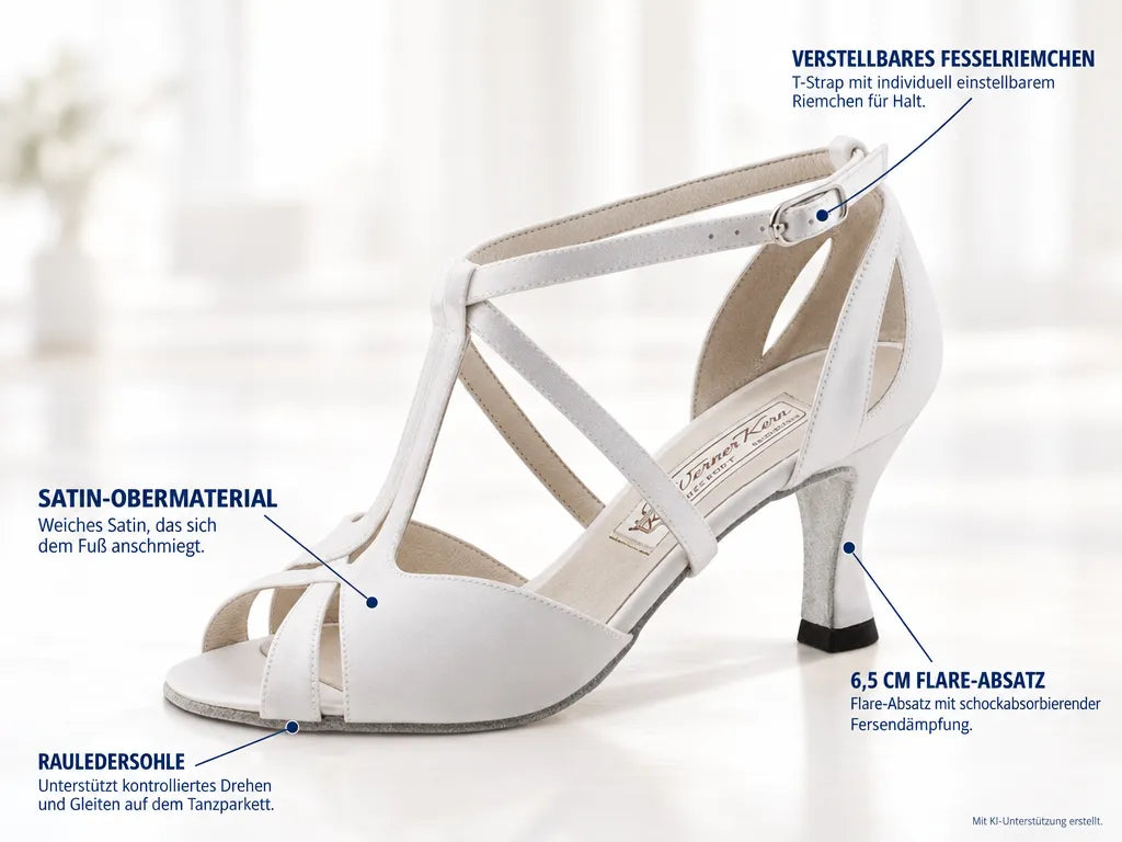 Werner Kern Damen Tanzschuhe Francis 6,5 Weiß – Produktinfografik, mit KI-Unterstützung erstellt.
