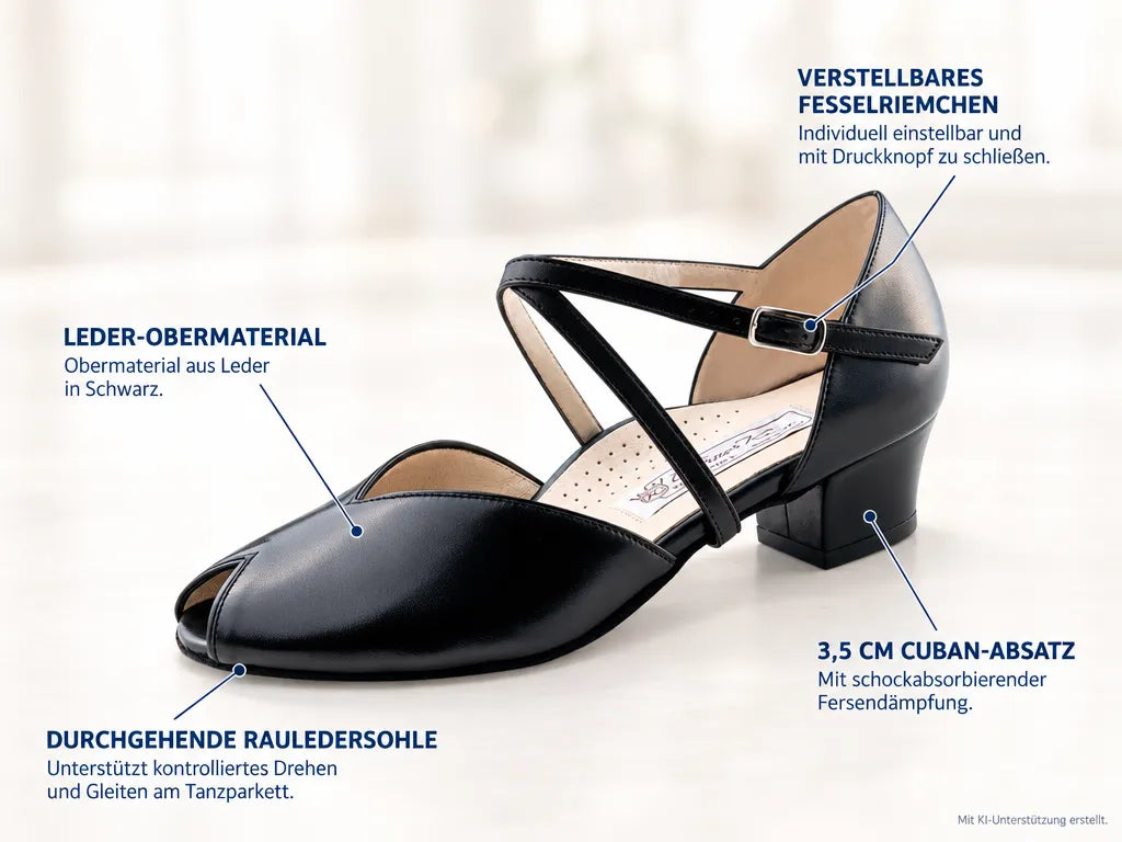 Werner Kern Damen Tanzschuhe Freya – Produktinfografik, mit KI-Unterstützung erstellt.