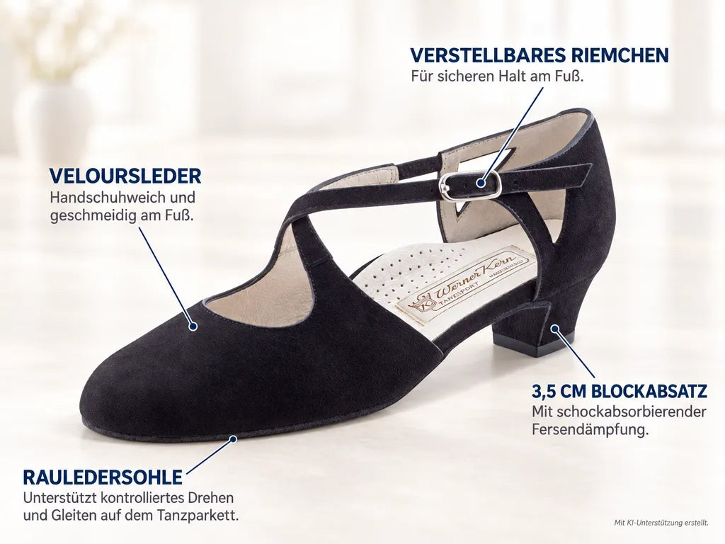 Werner Kern Damen Tanzschuhe Gala 3.5 – Produktinfografik, mit KI-Unterstützung erstellt.