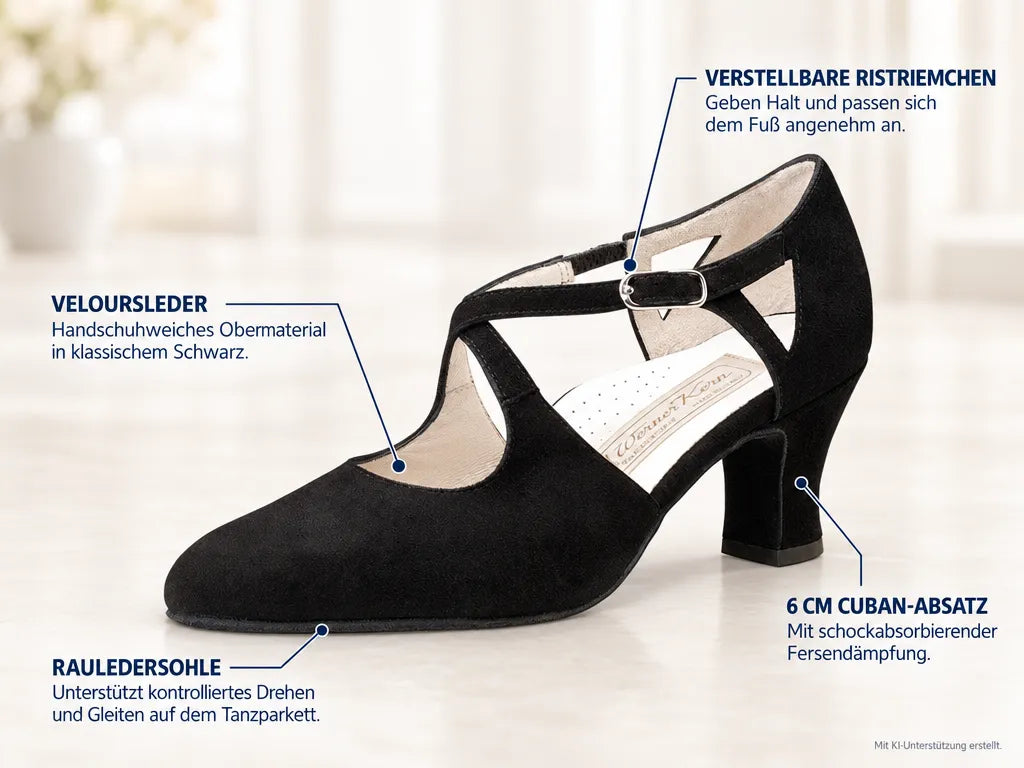 Werner Kern Damen Tanzschuhe Gala 6 – Produktinfografik, mit KI-Unterstützung erstellt.
