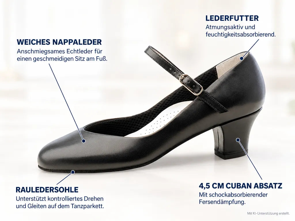 Werner Kern Damen Tanzschuhe Gina – Produktinfografik, mit KI-Unterstützung erstellt.