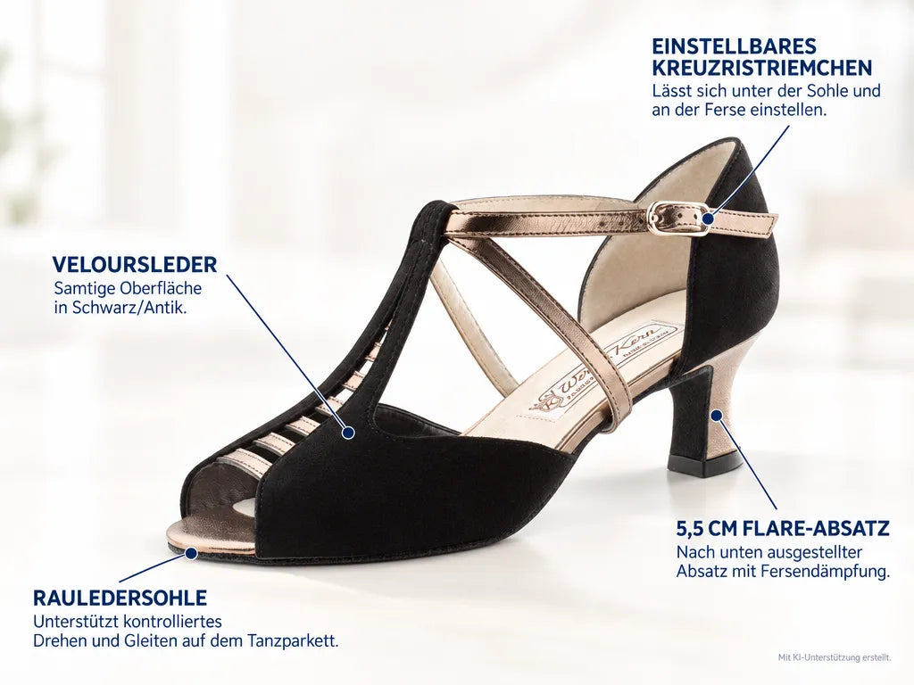 Werner Kern Damen Tanzschuhe Holly 5,5 – Produktinfografik, mit KI-Unterstützung erstellt.