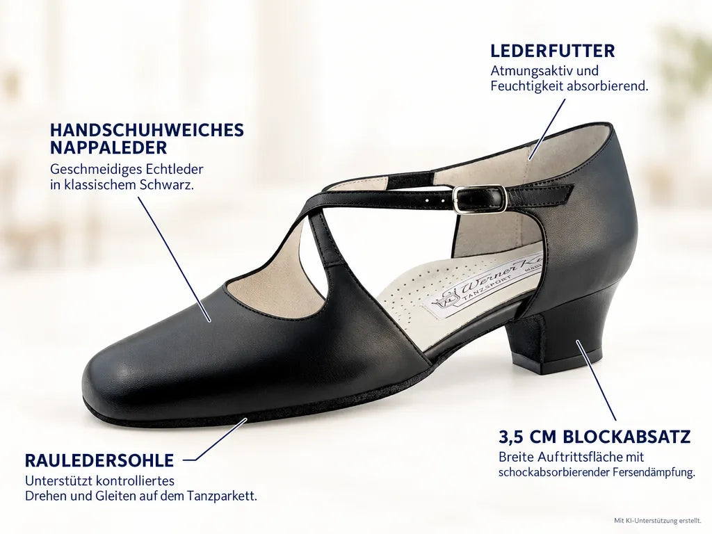 Werner Kern Damen Tanzschuhe Ines 3,5 – Produktinfografik, mit KI-Unterstützung erstellt.