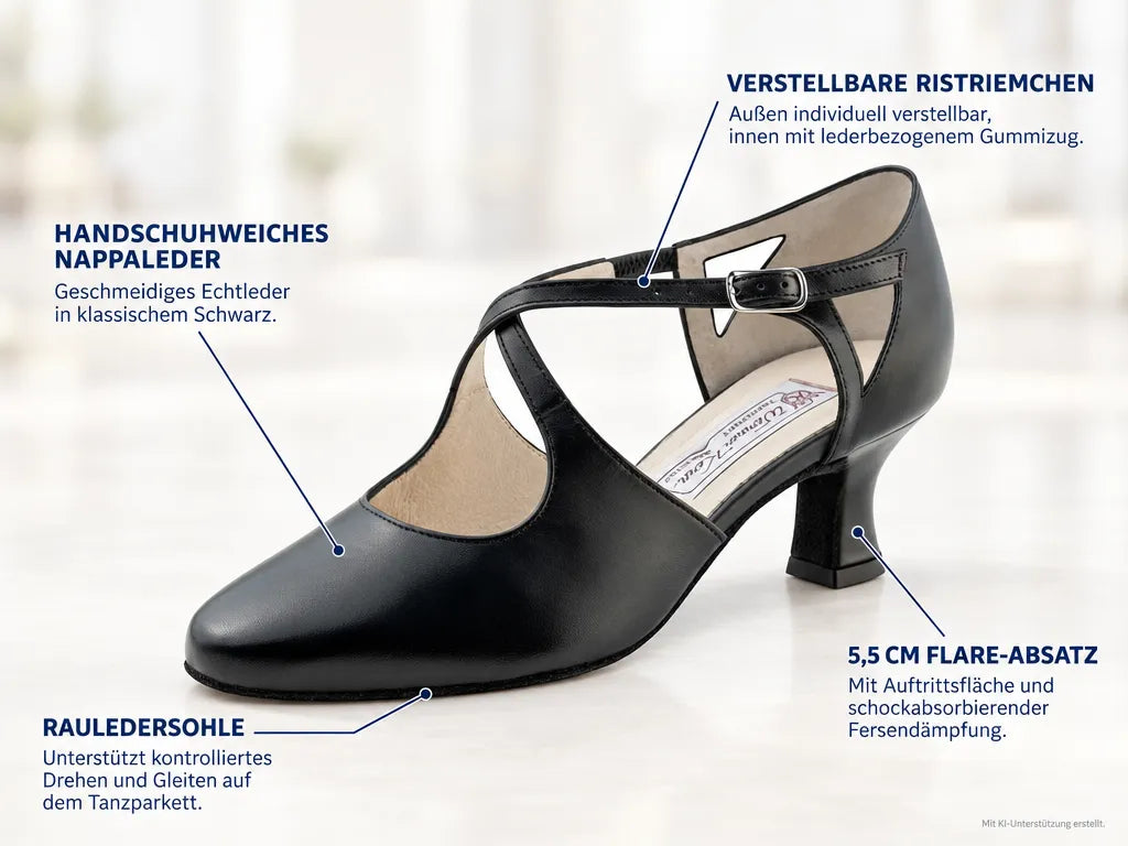 Werner Kern Damen Tanzschuhe Ines 5,5 – Produktinfografik, mit KI-Unterstützung erstellt.
