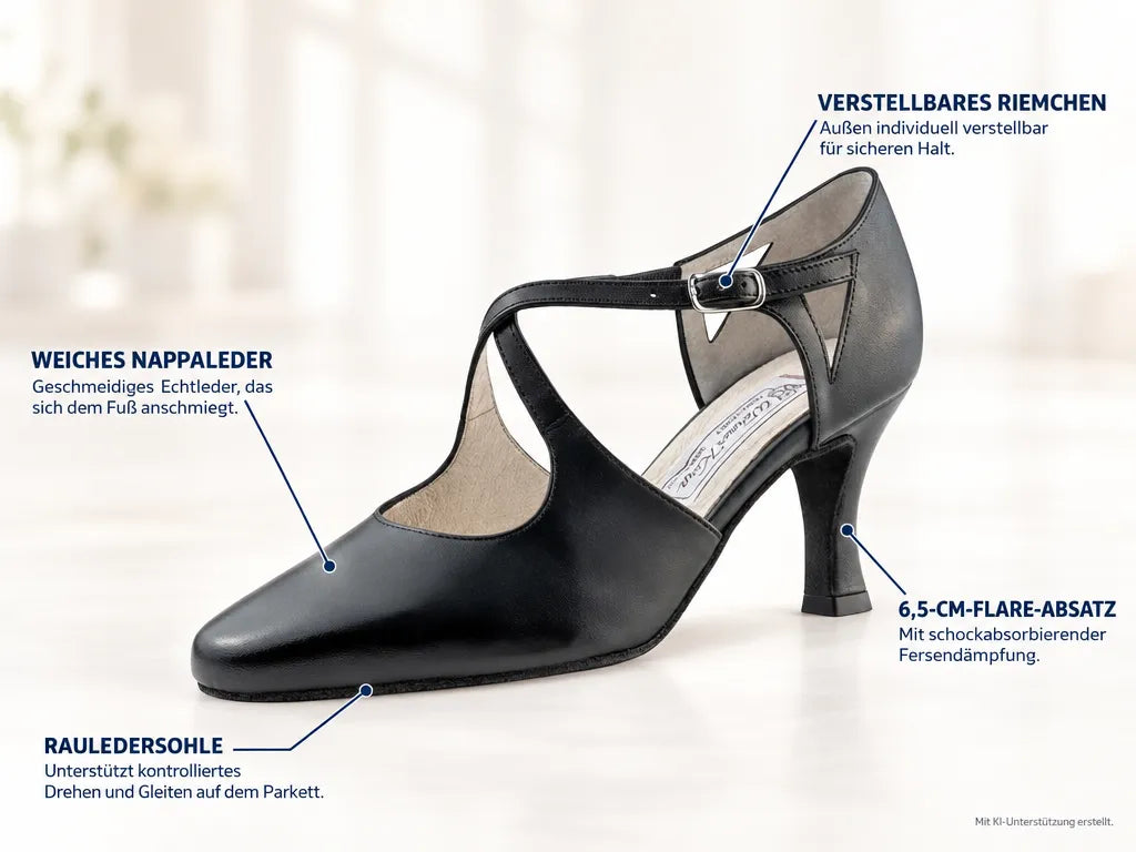 Werner Kern Damen Tanzschuhe Ines 6,5 Schwarz – Produktinfografik, mit KI-Unterstützung erstellt.