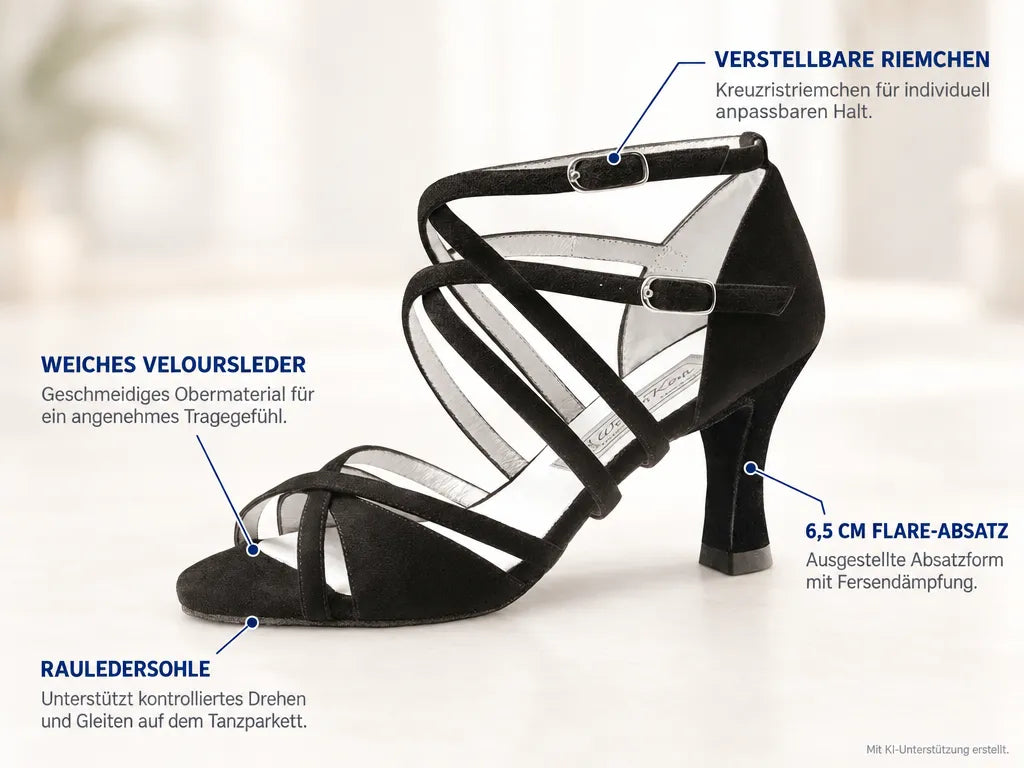 Werner Kern Damen Tanzschuhe Irina 6,5 – Produktinfografik, mit KI-Unterstützung erstellt.