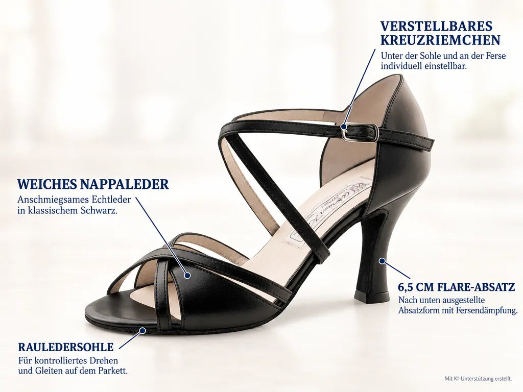 Werner Kern Damen Tanzschuhe July 6,5 – Produktinfografik, mit KI-Unterstützung erstellt.