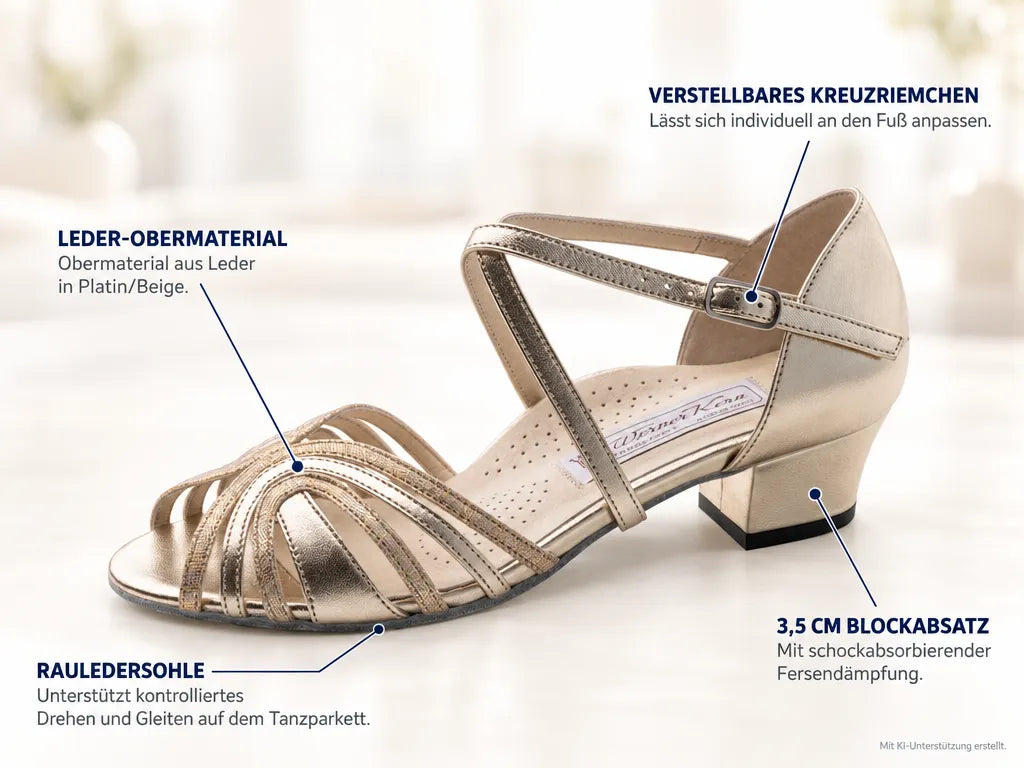 Werner Kern Damen Tanzschuhe Kim – Produktinfografik, mit KI-Unterstützung erstellt.