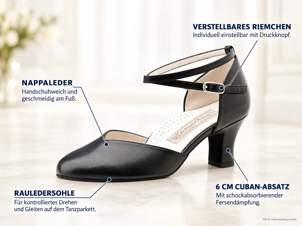 Werner Kern Damen Tanzschuhe Kyra – Produktinfografik, mit KI-Unterstützung erstellt.