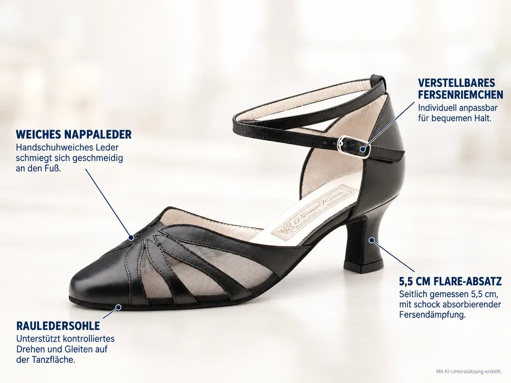Werner Kern Damen Tanzschuhe Linda 5.5 – Produktinfografik, mit KI-Unterstützung erstellt.