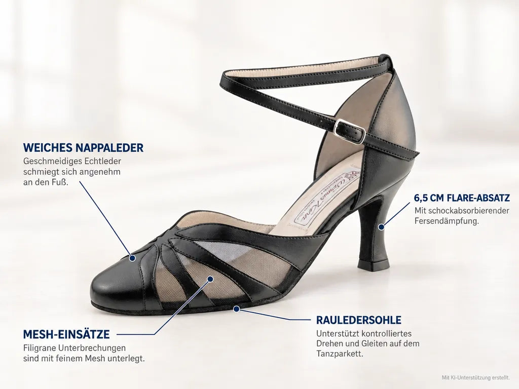 Werner Kern Damen Tanzschuhe Linda 6,5 – Produktinfografik, mit KI-Unterstützung erstellt.