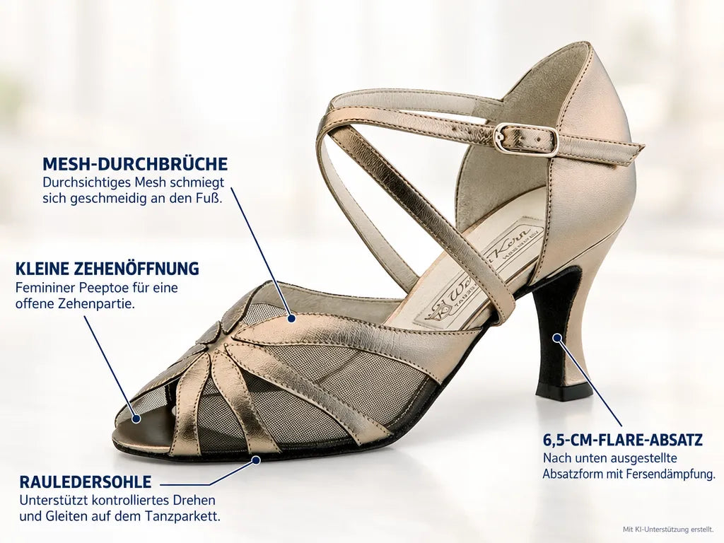 Werner Kern Damen Tanzschuhe Liz 6,5 – Produktinfografik, mit KI-Unterstützung erstellt.