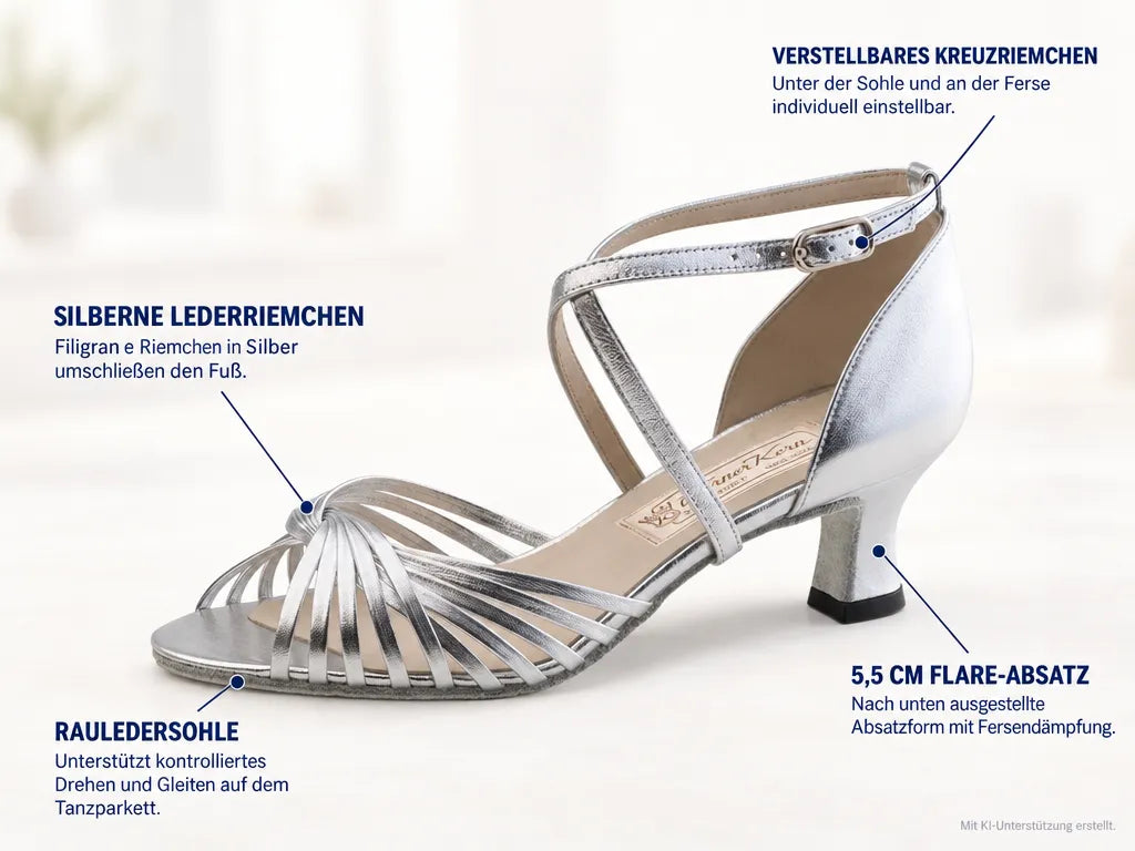 Werner Kern Damen Tanzschuhe Mary 5,5 – Produktinfografik, mit KI-Unterstützung erstellt.