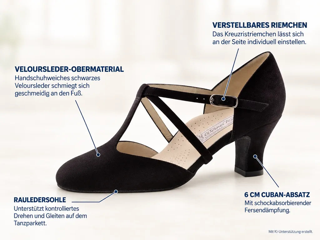 Werner Kern Damen Tanzschuhe Merle – Produktinfografik, mit KI-Unterstützung erstellt.