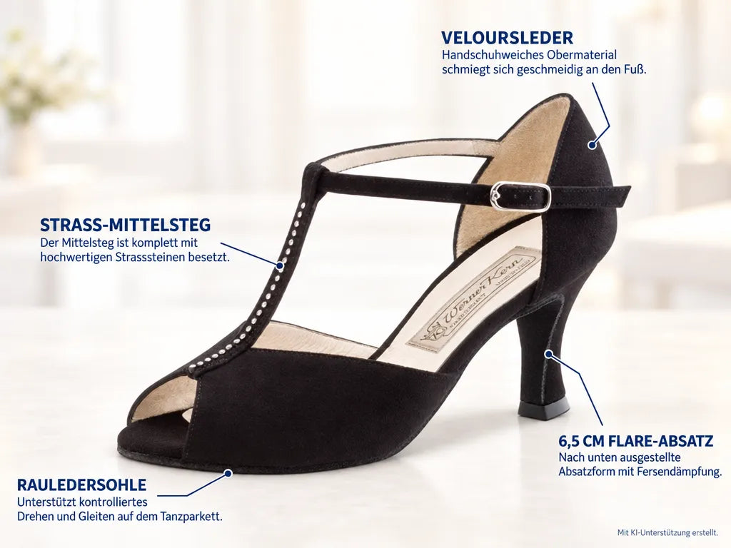 Werner Kern Damen Tanzschuhe Mona – Produktinfografik, mit KI-Unterstützung erstellt.