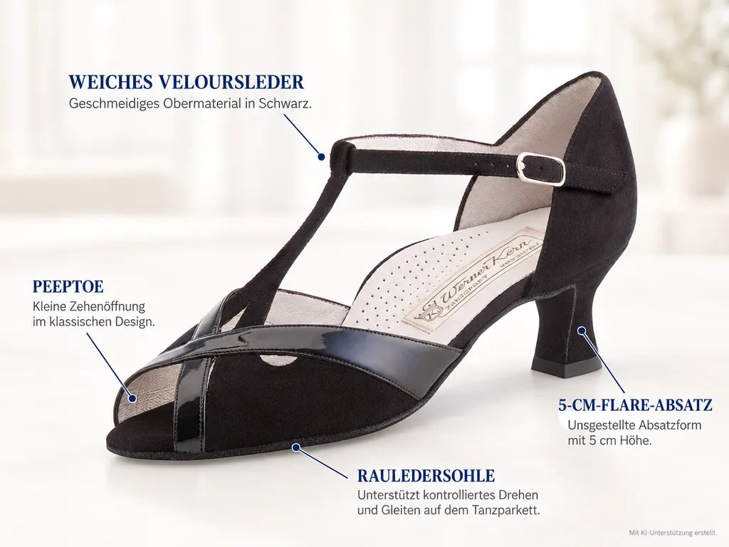 Werner Kern Damen Tanzschuhe Nadja – Produktinfografik, mit KI-Unterstützung erstellt.
