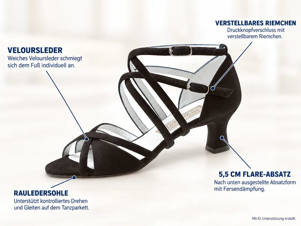 Werner Kern Damen Tanzschuhe Niki 5,5 – Produktinfografik, mit KI-Unterstützung erstellt.