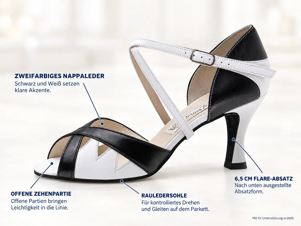 Werner Kern Damen Tanzschuhe Paisley 65 – Produktinfografik, mit KI-Unterstützung erstellt.