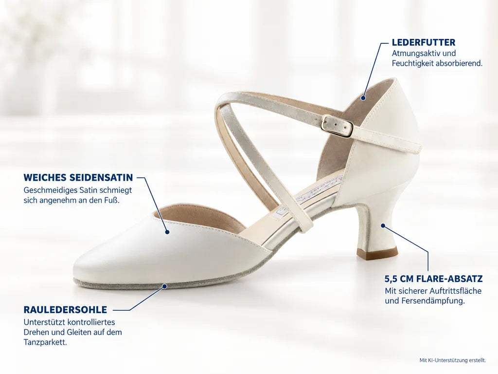 Werner Kern Damen Tanzschuhe Patty 5,5 – Produktinfografik, mit KI-Unterstützung erstellt.