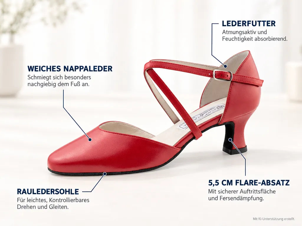 Werner Kern Damen Tanzschuhe Patty 5,5 – Produktinfografik, mit KI-Unterstützung erstellt.