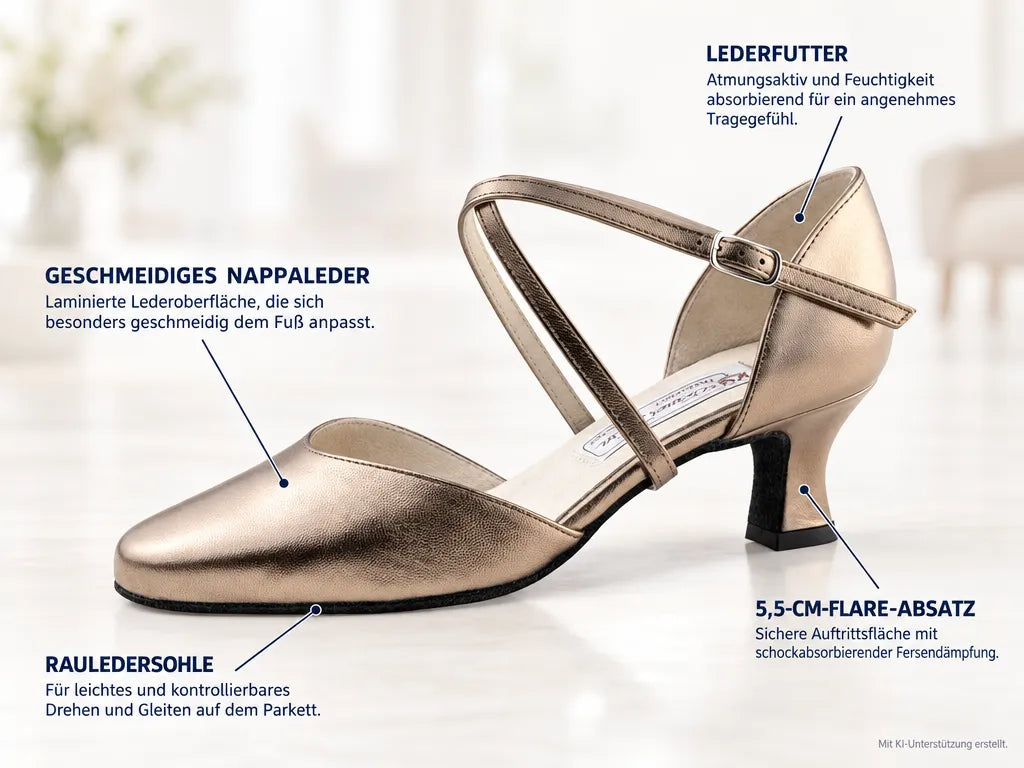 Werner Kern Damen Tanzschuhe Patty 5,5 – Produktinfografik, mit KI-Unterstützung erstellt.