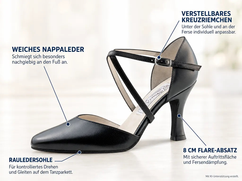 Werner Kern Damen Tanzschuhe Patty 8 – Produktinfografik, mit KI-Unterstützung erstellt.