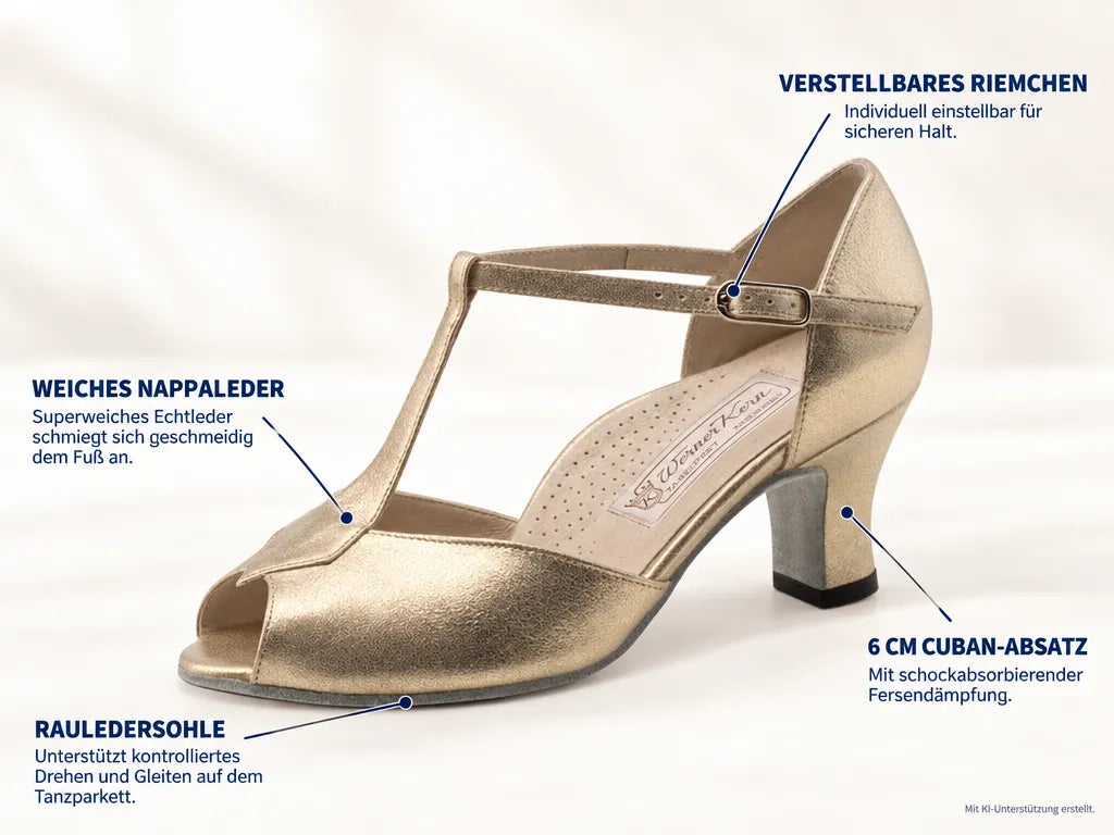 Werner Kern Damen Tanzschuhe Paulette – Produktinfografik, mit KI-Unterstützung erstellt.