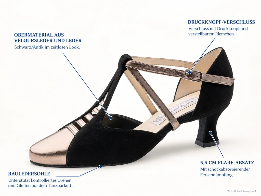 Werner Kern Damen Tanzschuhe Pippa – Produktinfografik, mit KI-Unterstützung erstellt.