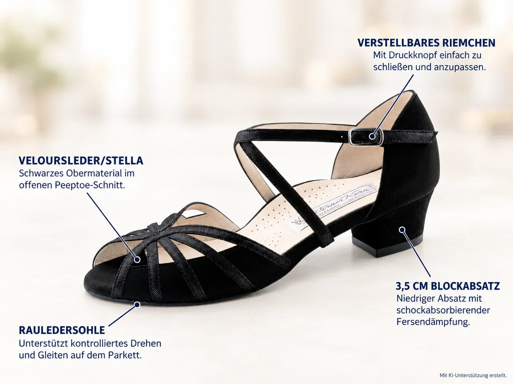 Werner Kern Damen Tanzschuhe Rikke – Produktinfografik, mit KI-Unterstützung erstellt.