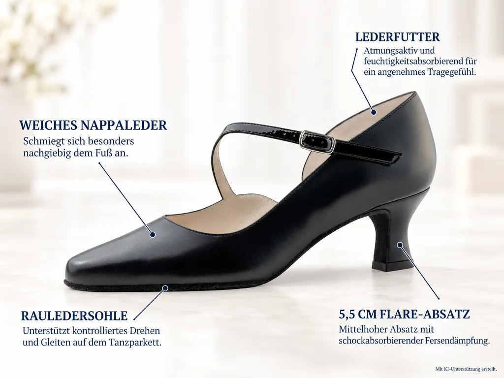 Werner Kern Damen Tanzschuhe Rita 5,5 – Produktinfografik, mit KI-Unterstützung erstellt.