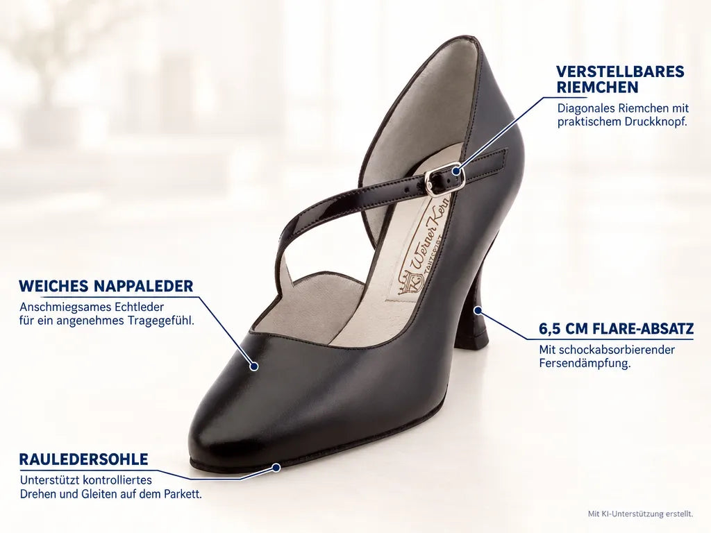Werner Kern Damen Tanzschuhe Rita 6,5 – Produktinfografik, mit KI-Unterstützung erstellt.