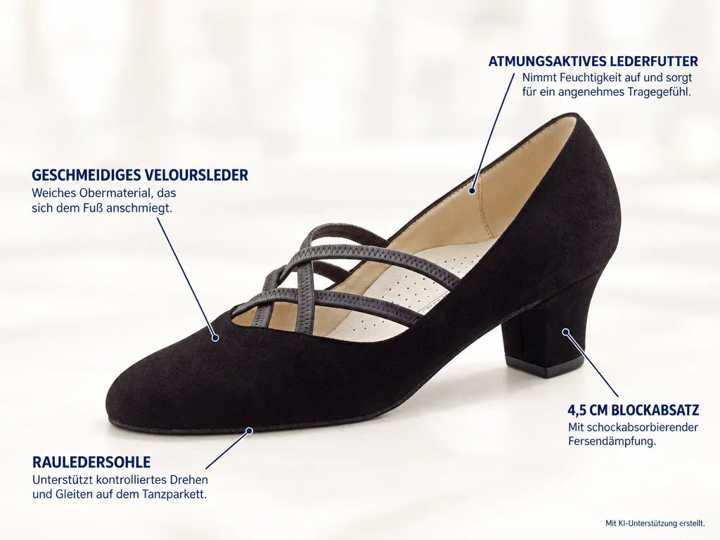 Werner Kern Damen Tanzschuhe Ruby 4,5 – Produktinfografik, mit KI-Unterstützung erstellt.