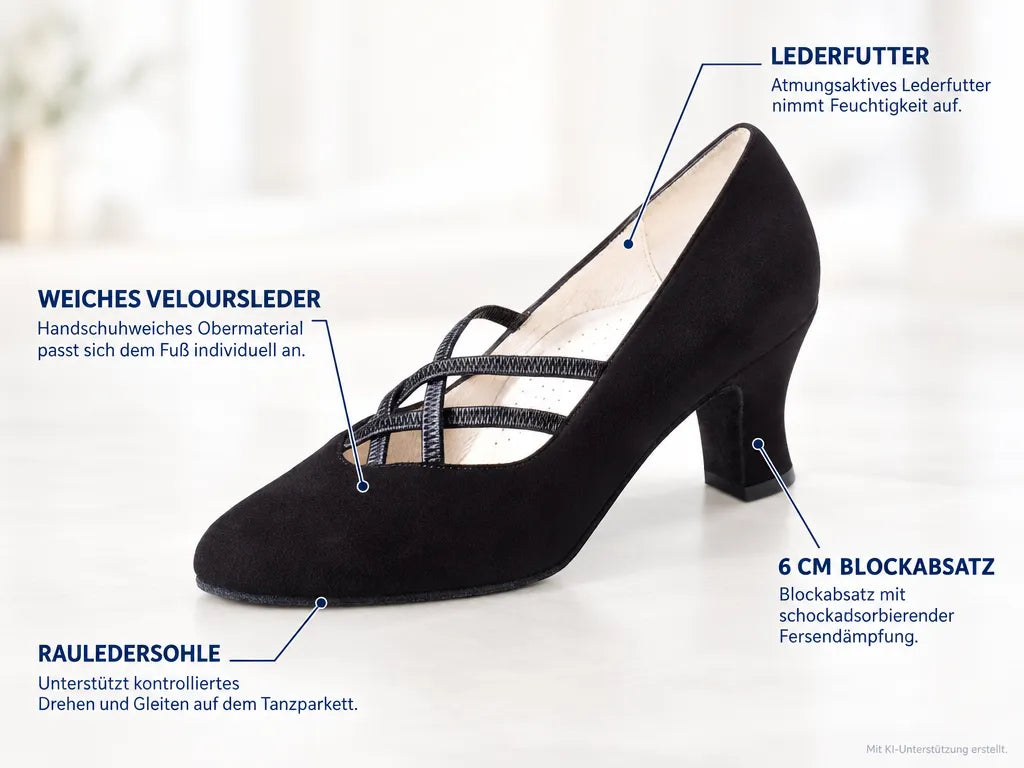 Werner Kern Damen Tanzschuhe Ruby 6 – Produktinfografik, mit KI-Unterstützung erstellt.